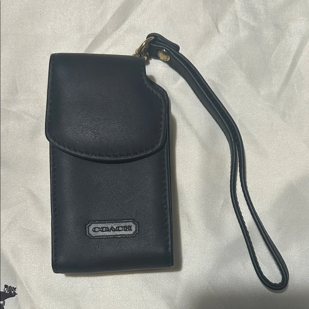 Vintage Coach Black Leather Phone Holster with Strap